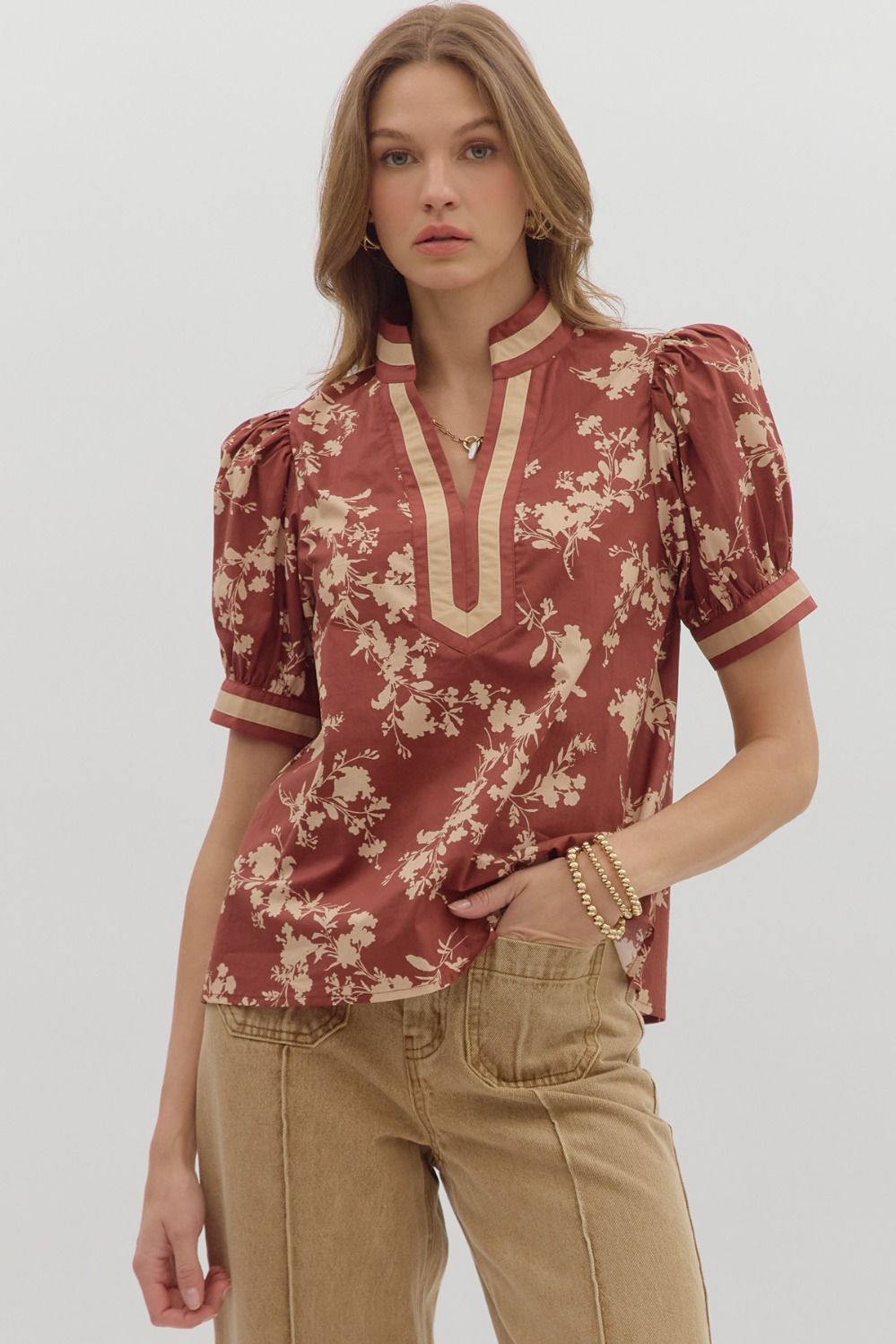 Red Bean Floral Entro Blouse