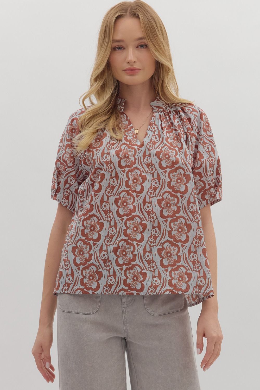 Short Sleeve Camel Blouse by Entro