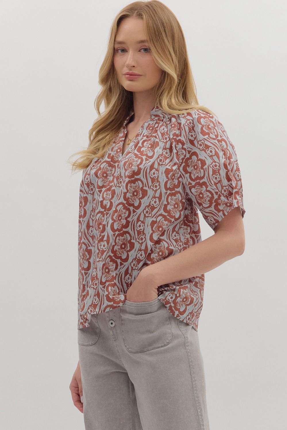 Short Sleeve Camel Blouse by Entro