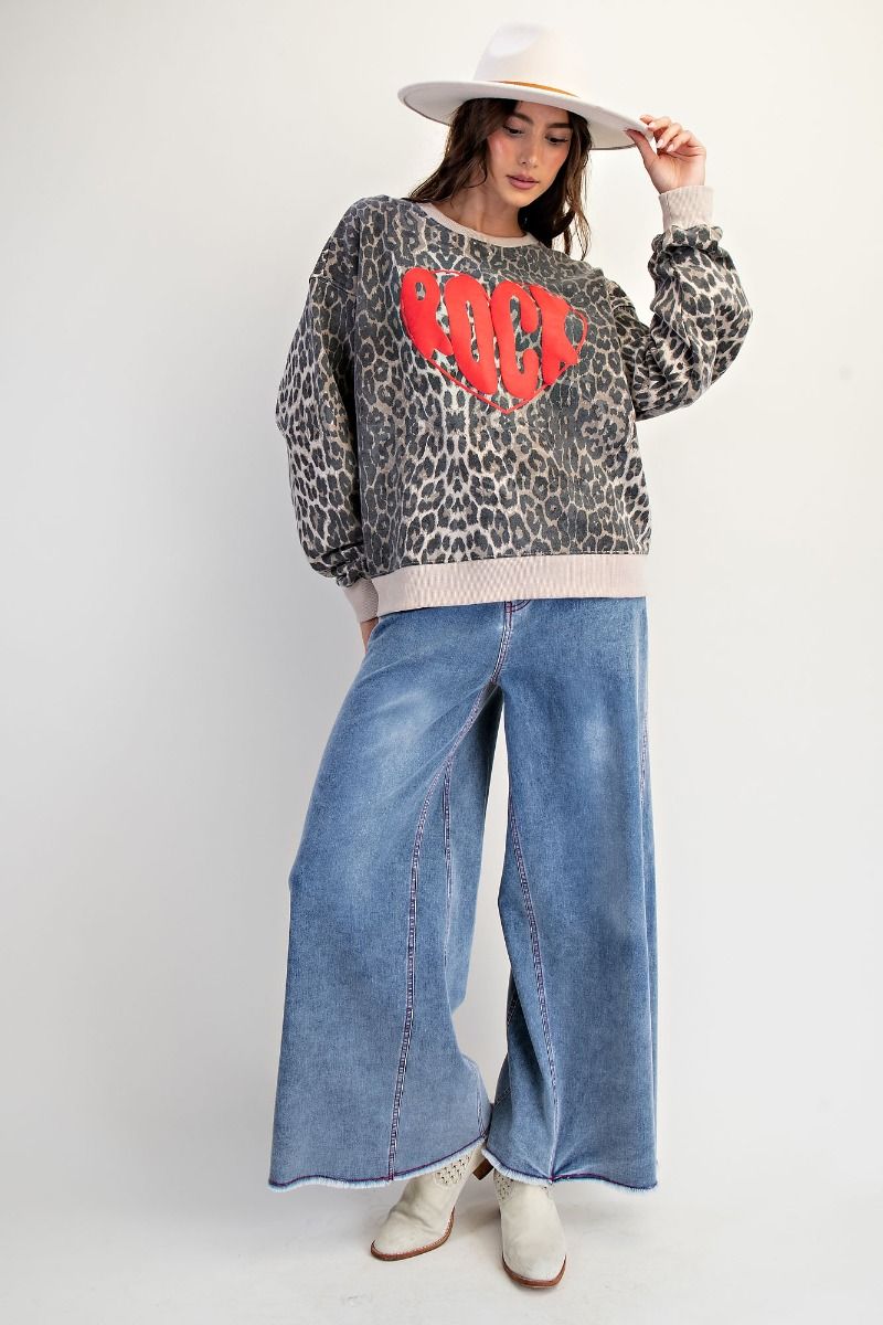 ASH ANIMAL PRINT ROCK HEART WASHED TERRY PULLOVER