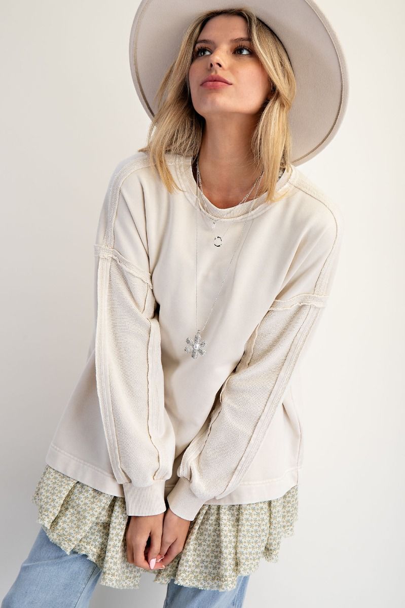 ECRU MINERAL WASHED TERRY PULLOVER