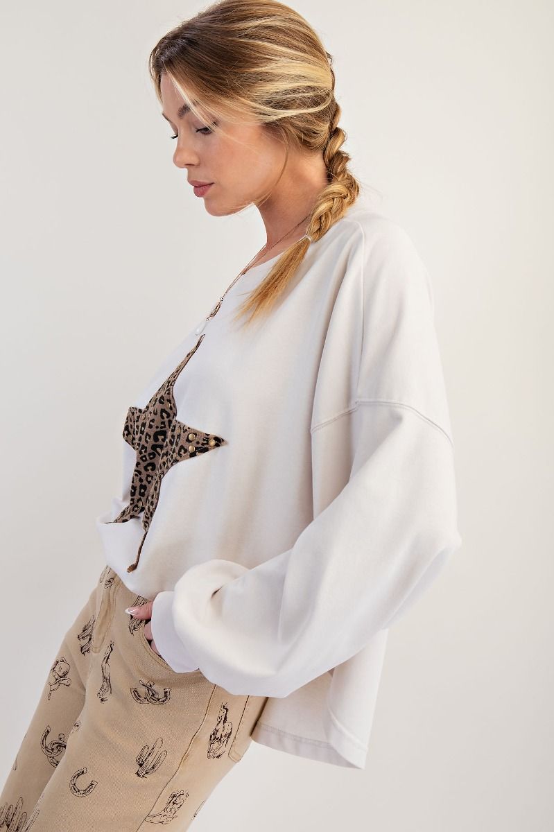 ANIMAL STAR PATCH MINERAL WASHED POLY RAYON KNIT TOP
