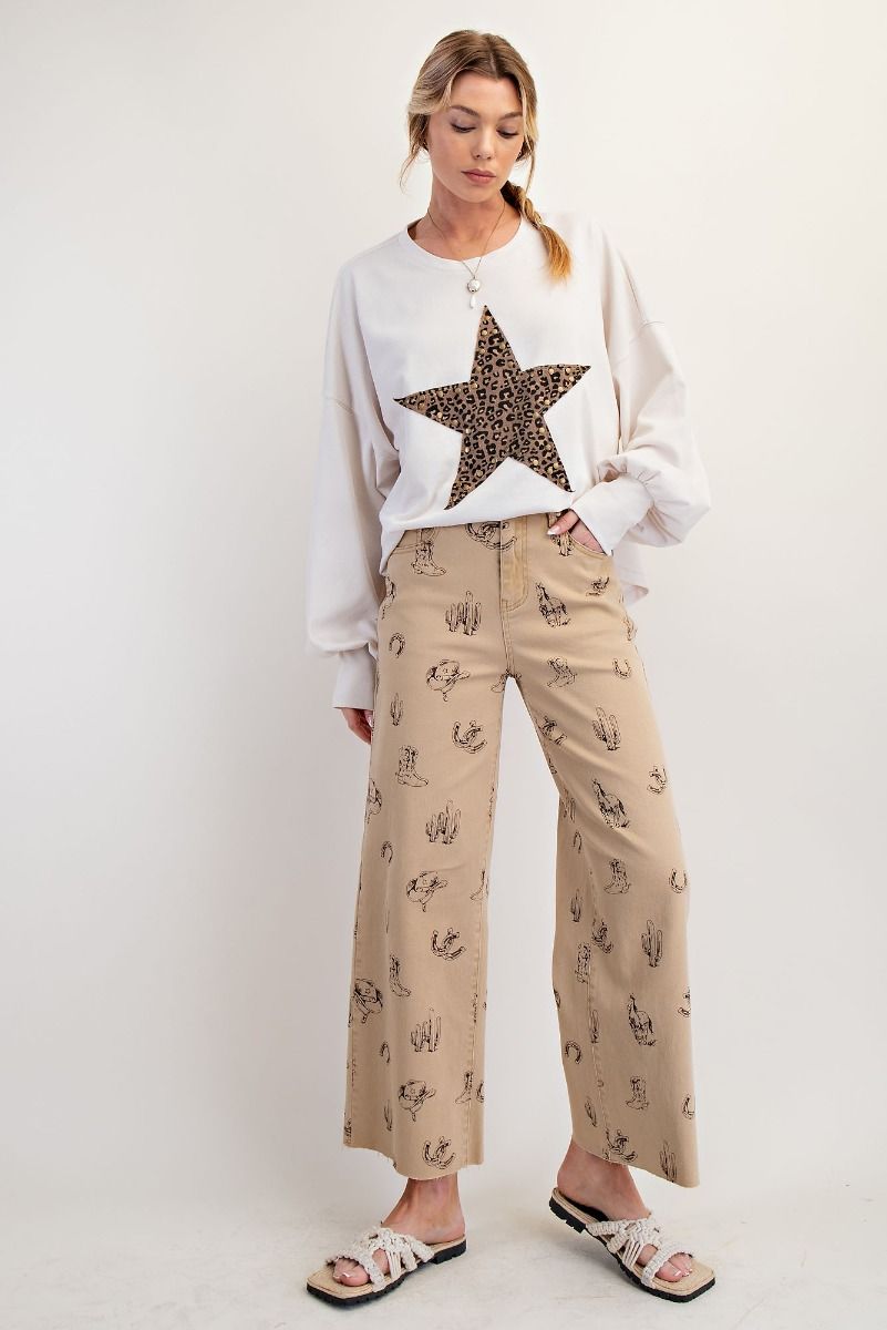 ANIMAL STAR PATCH MINERAL WASHED POLY RAYON KNIT TOP