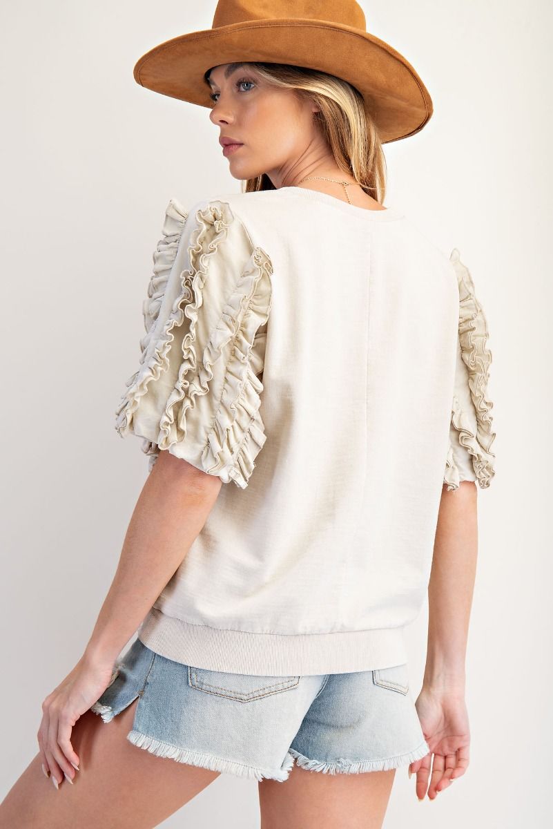 Ecru Ruffled Mineral Wash Top