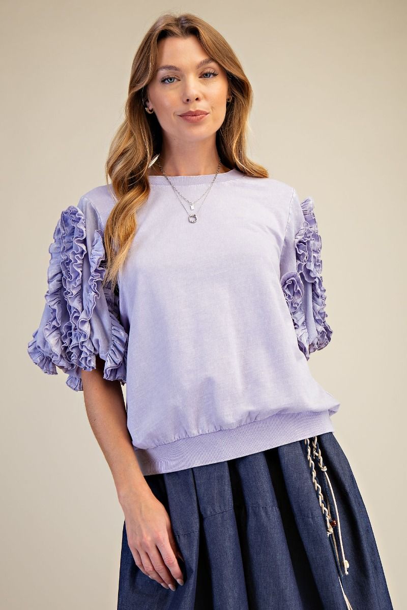 Lavender Ruffled Mineral Wash Top