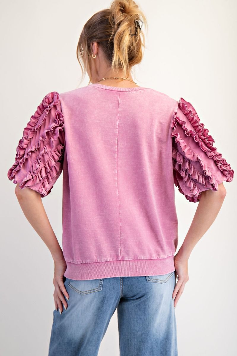 Orchid Ruffled Mineral Wash Top