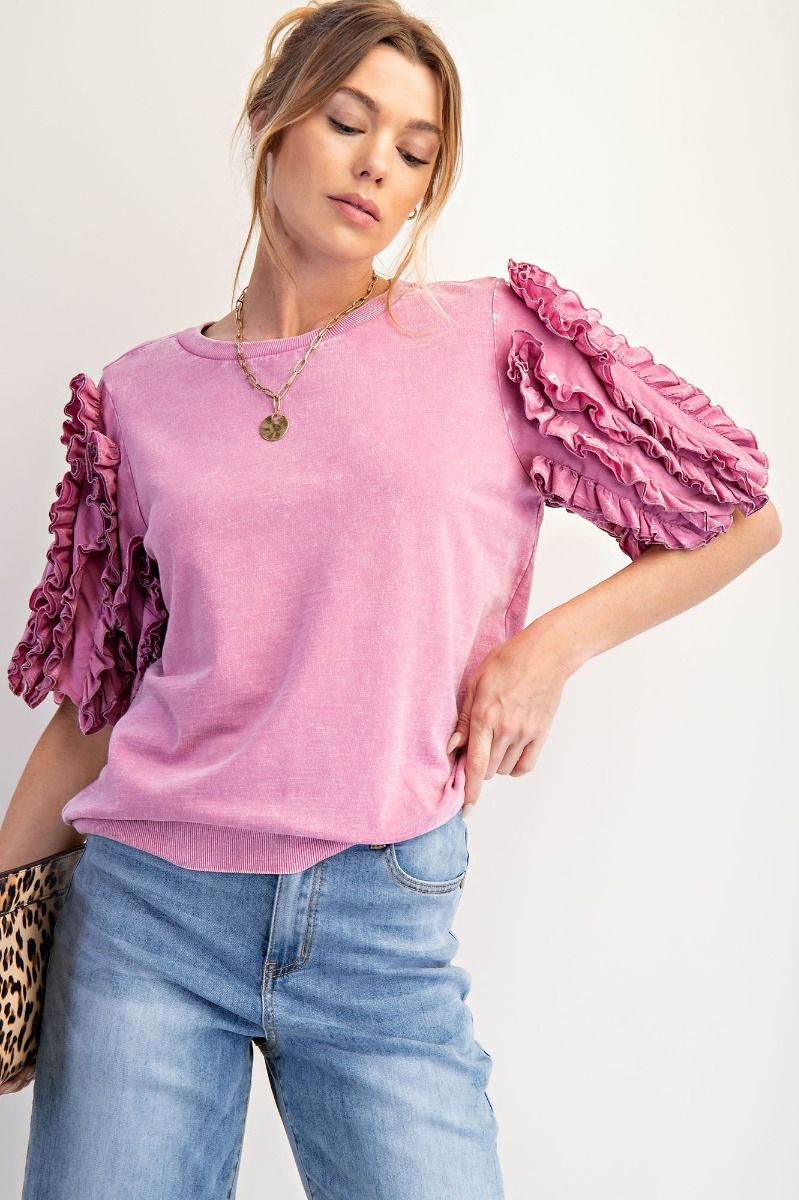 Orchid Ruffled Mineral Wash Top
