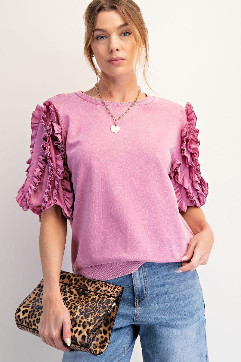 Orchid Ruffled Mineral Wash Top