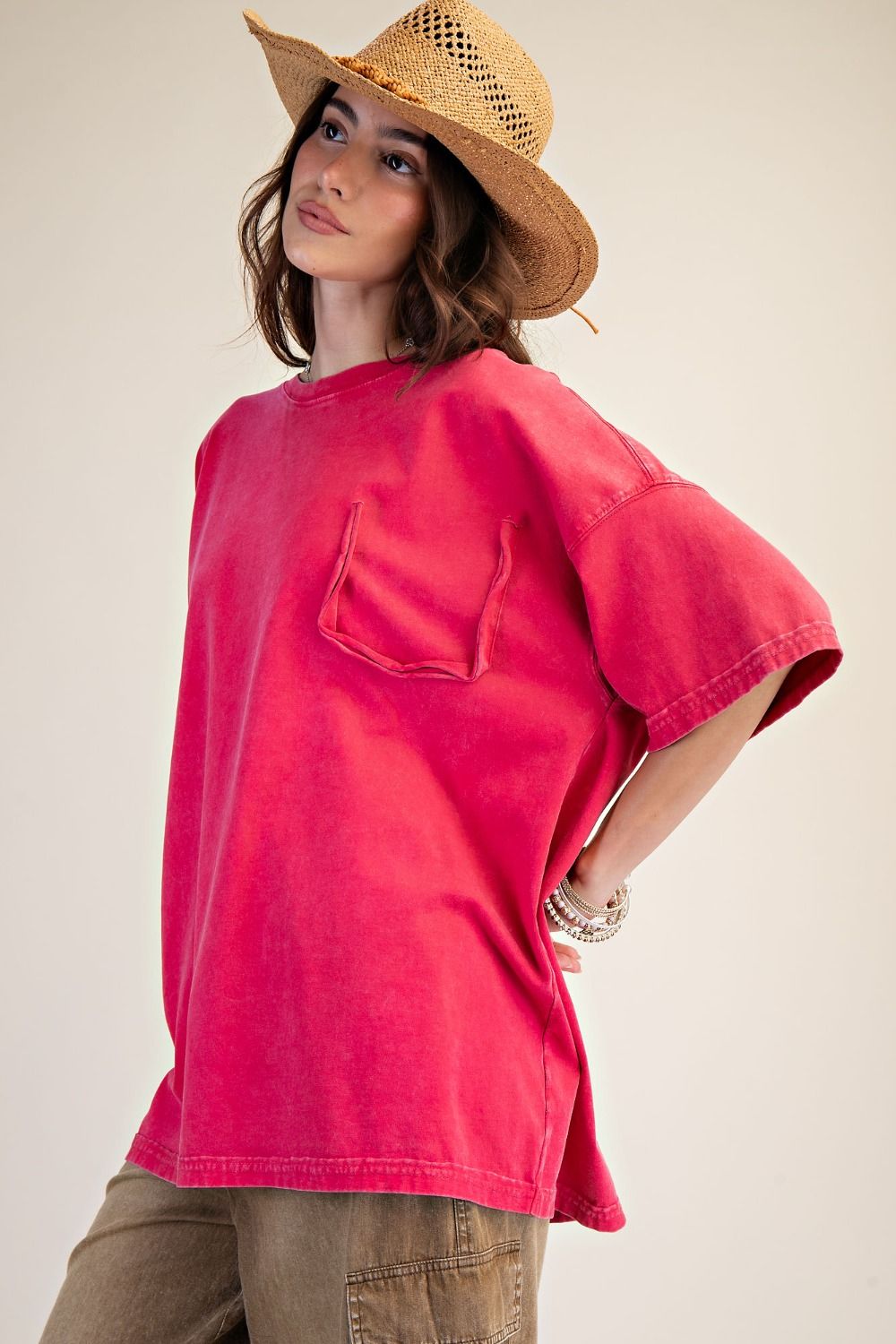 POPPY RED WASHED COTTON JERSEY BOXY TUNIC