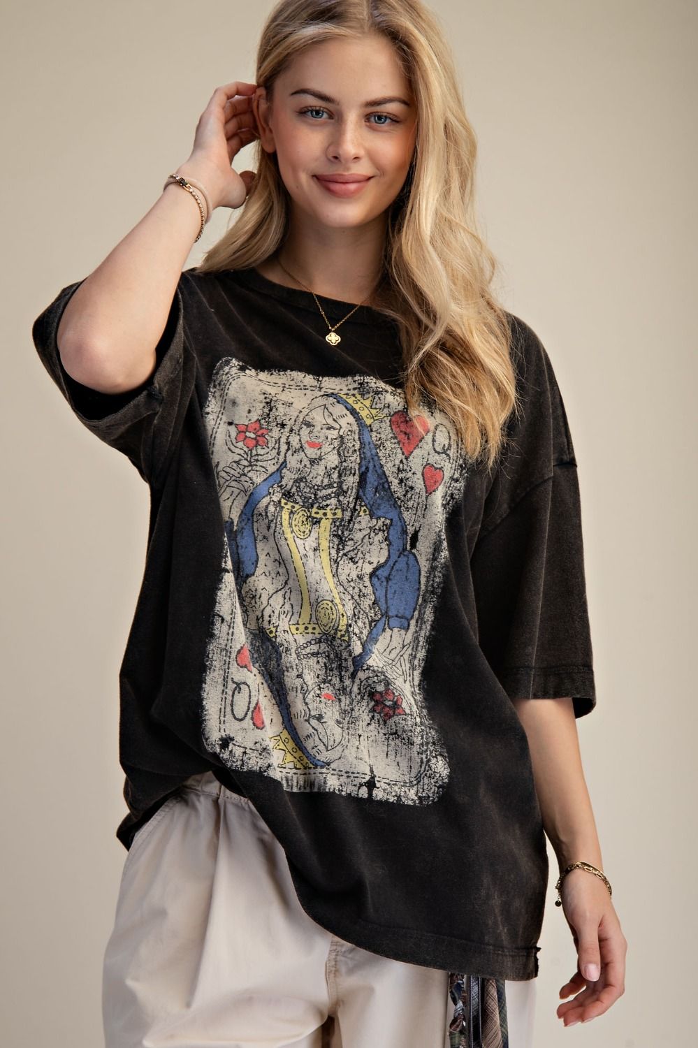 BLACK PLAYING CARD ART PRINTED WASHED BOXY TOP