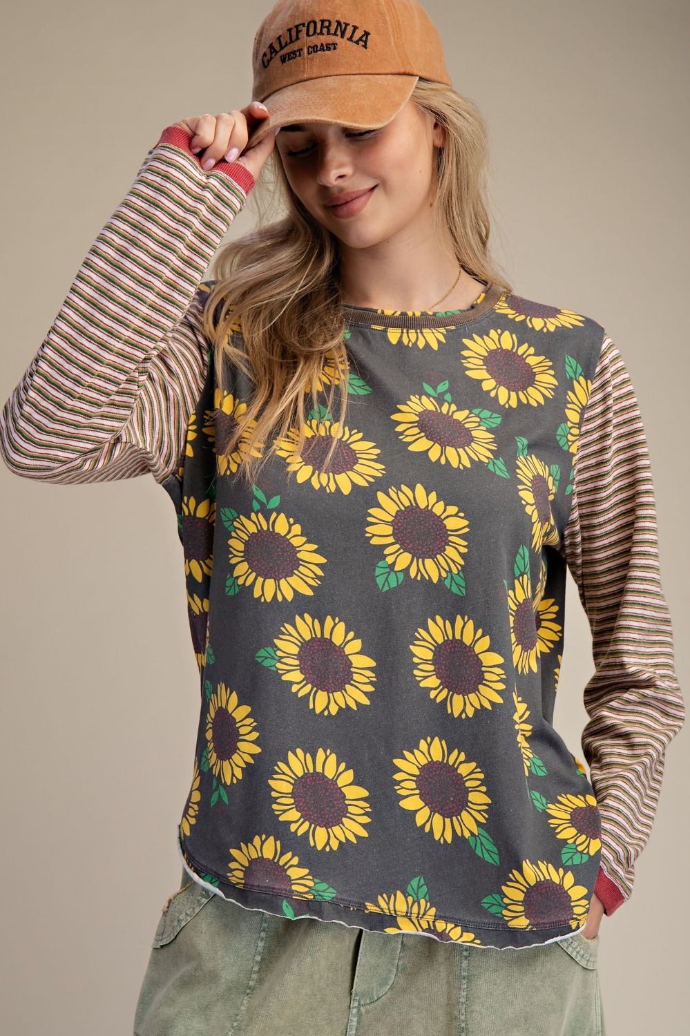 ASH FLOWER PRINT COTTON JERSEY WASHED TOP