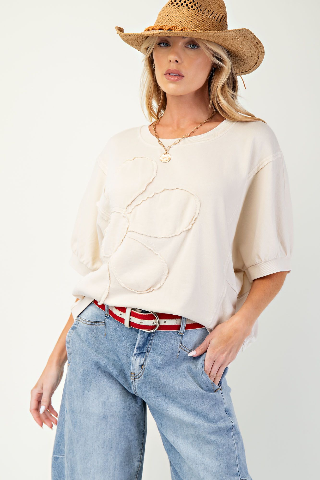 DAISY PATCH MINERAL WASHED TERRY KNIT PULLOVER