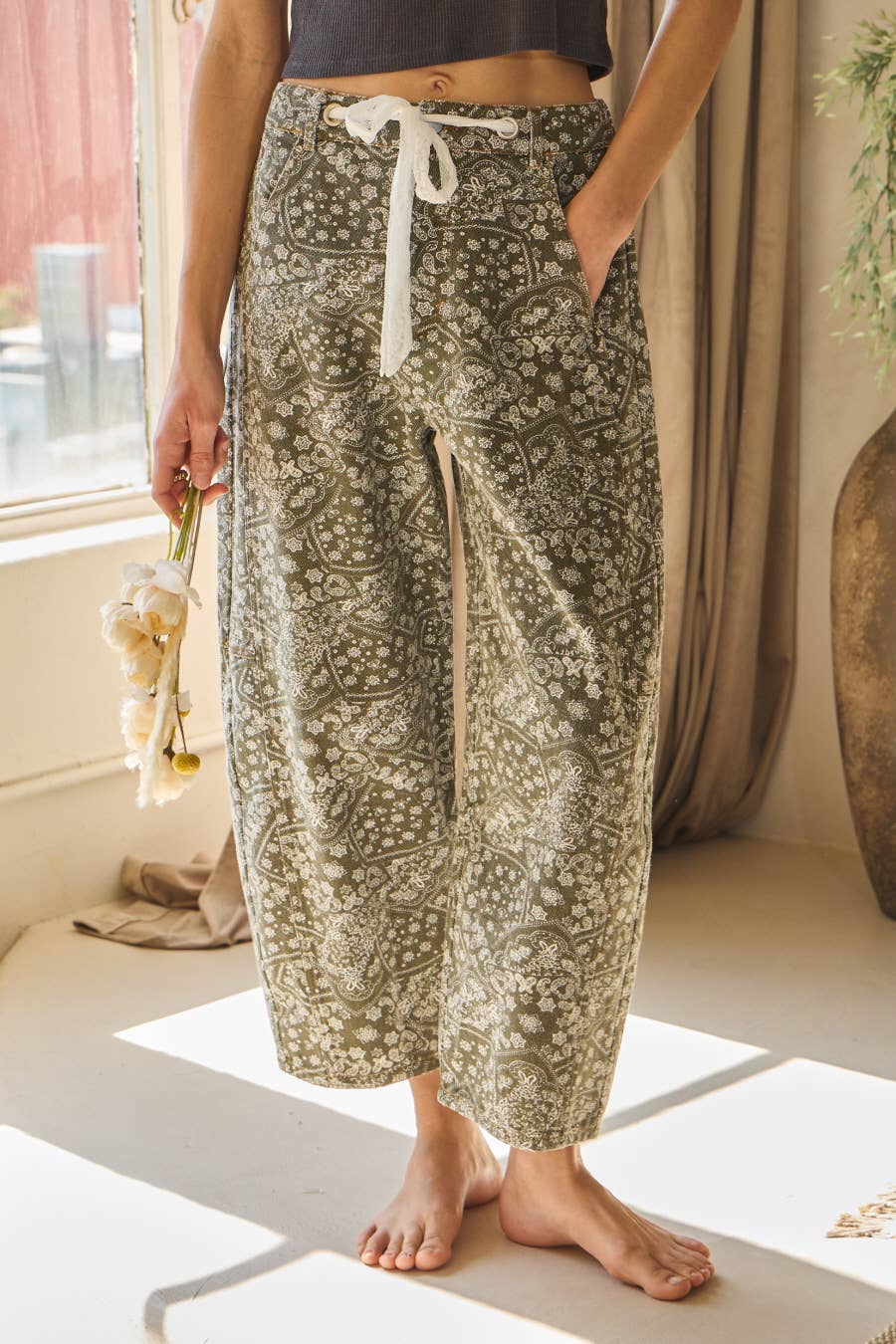 Washed Denim Paisley Printed Denim