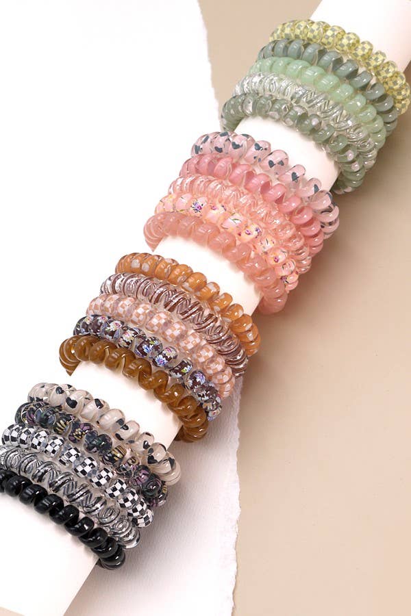 MIX SOLID FLOWER CHECKER ANIMAL HAIR  COILS 5 ASST PINK