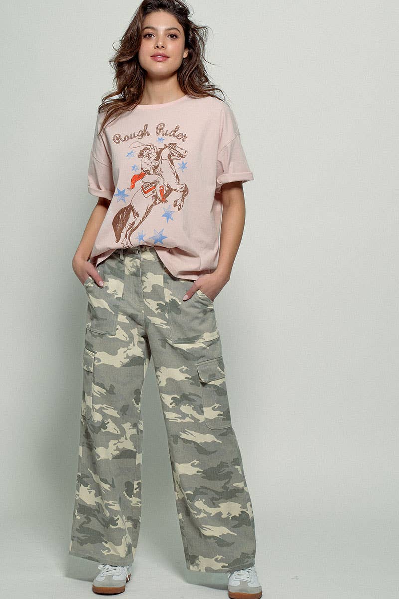 Desert Camo Wide Leg Cargo Pants