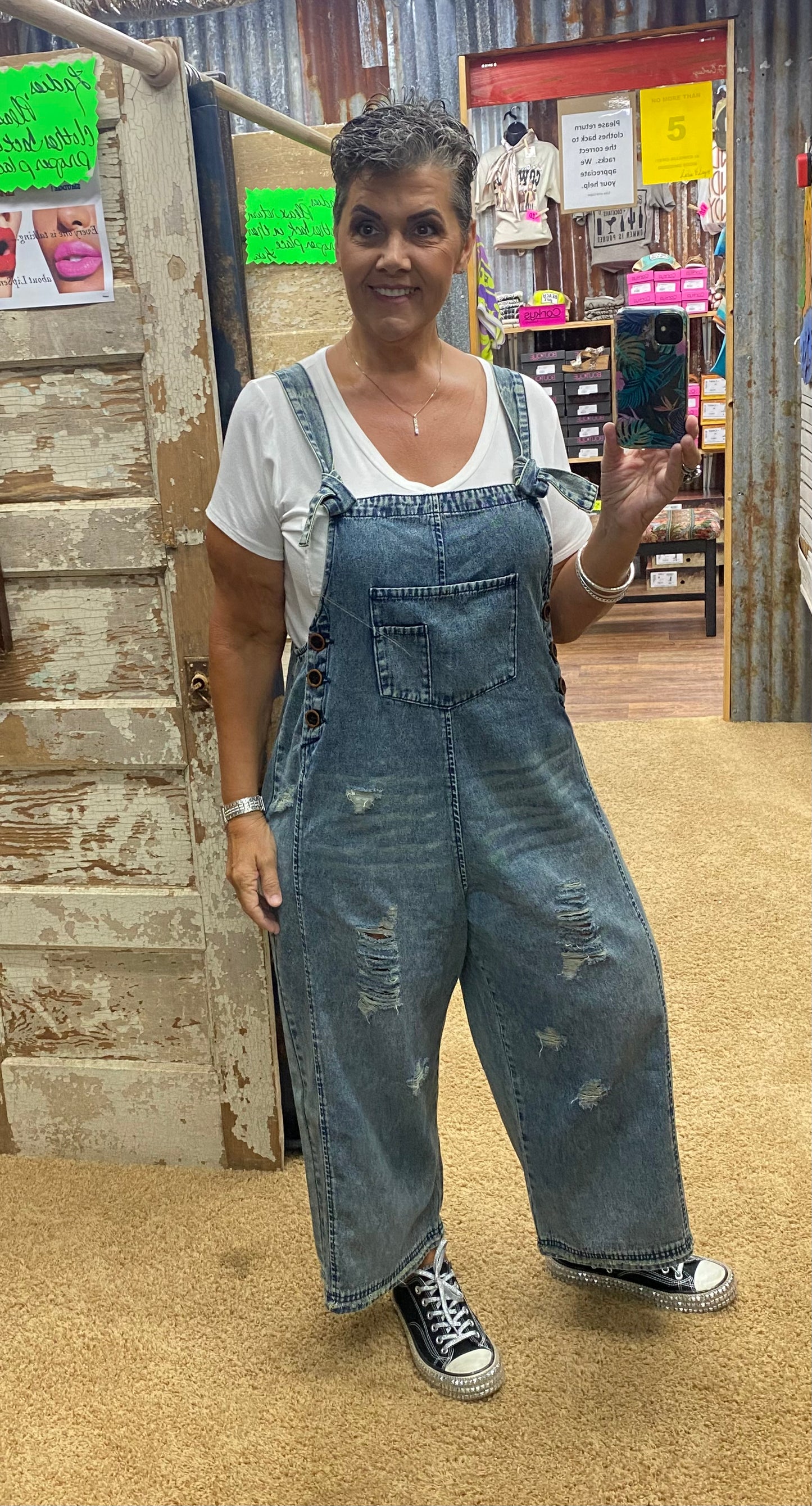 Grunge Denim Distressed Overalls