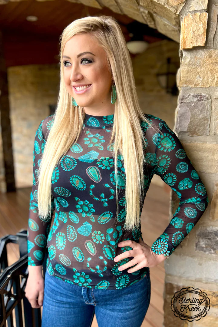 FOREVER IN TURQUOISE MESH TOP