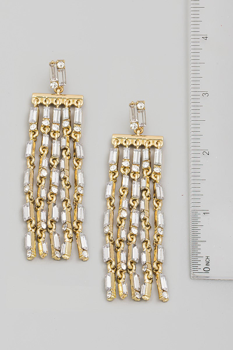 Rhinestone Gold Chain Fringe Dangle Earrings