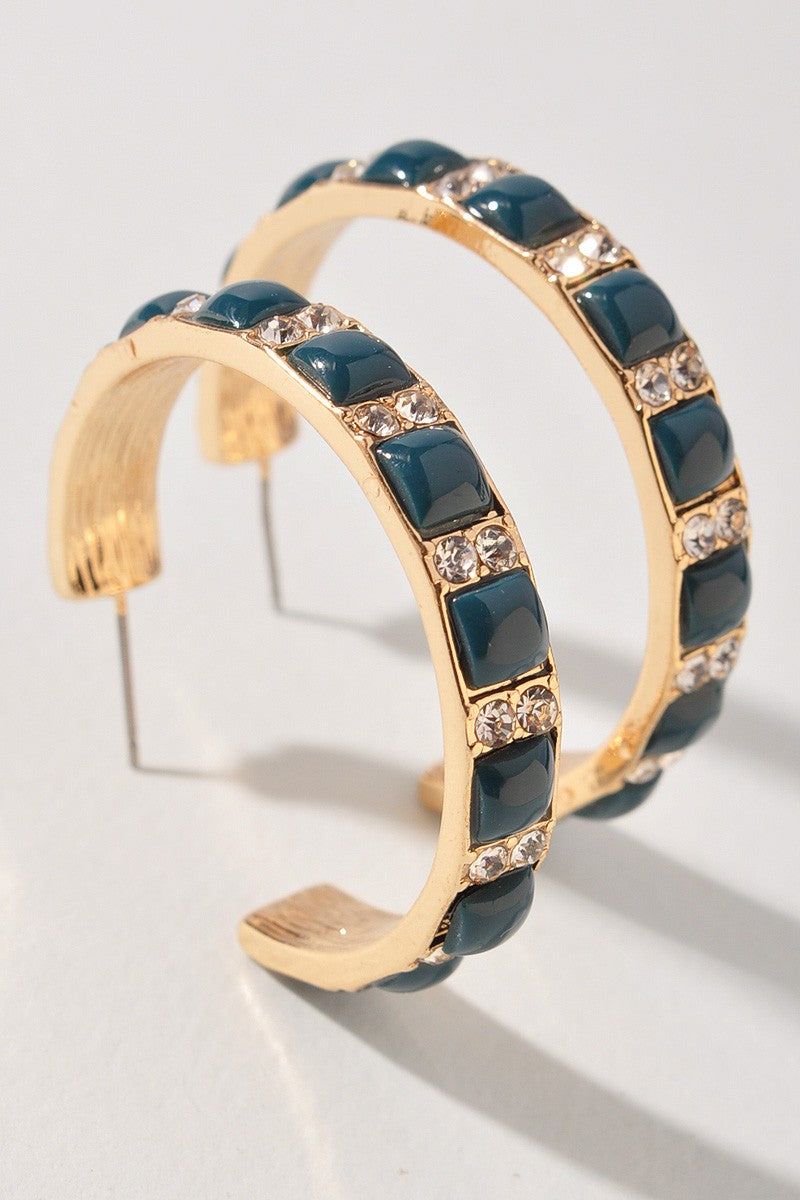 CRYSTAL EDGE OPEN HOOP EARRINGS