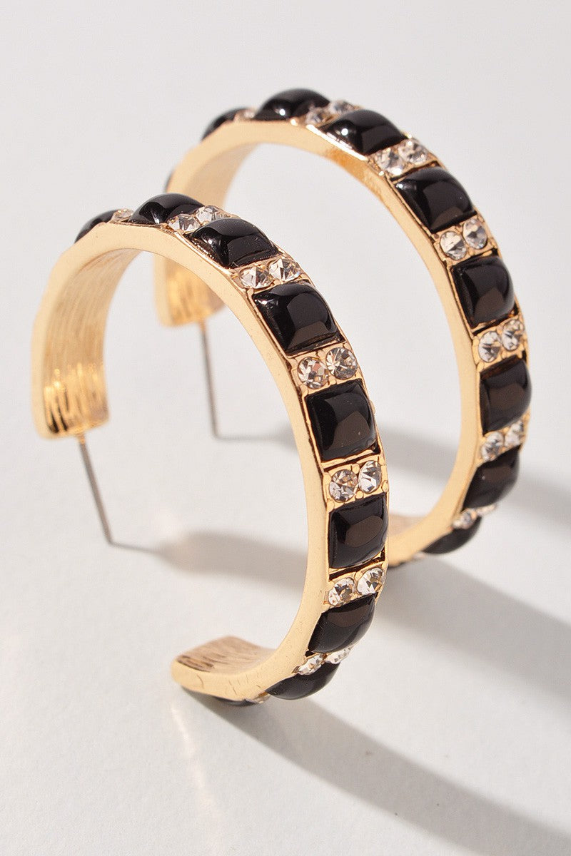 CRYSTAL EDGE OPEN HOOP EARRINGS
