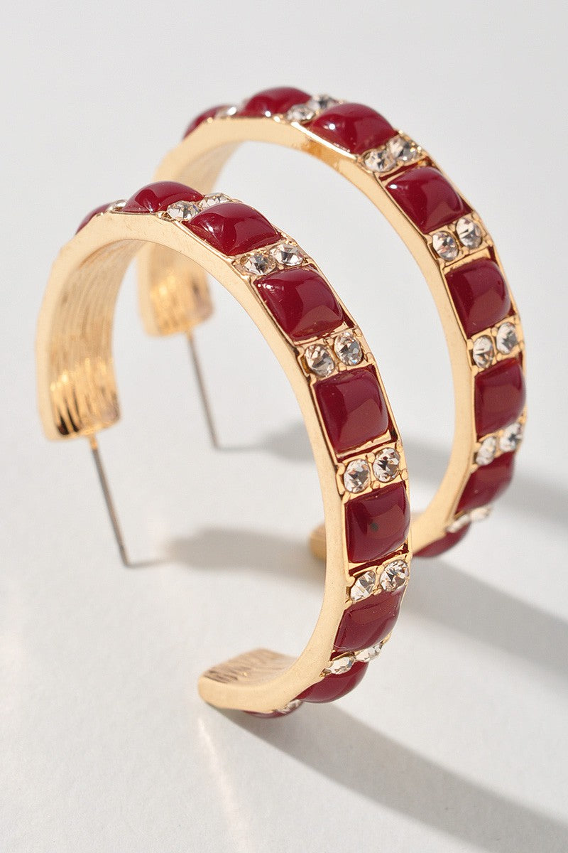 CRYSTAL EDGE OPEN HOOP EARRINGS