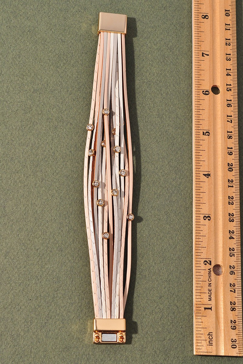 LEATHER MULTI STONE STUDDED MAGNETIC BRACELET