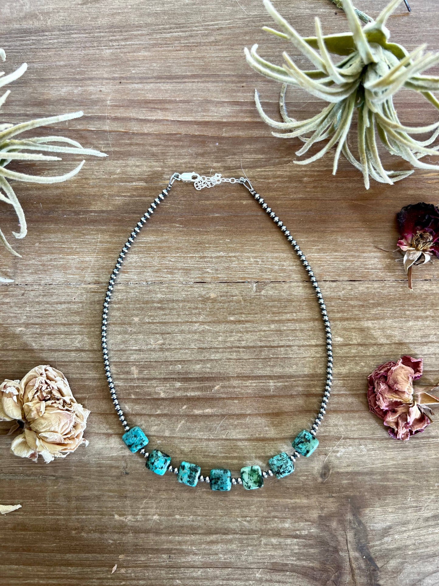 3 mm Navajo choker - real Navajo beads jewelry with flat square African Turquoise