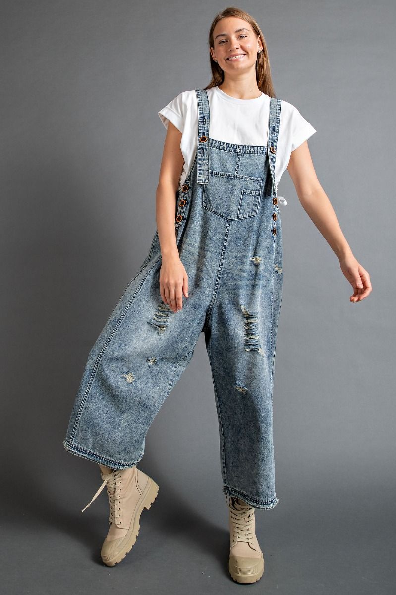 Grunge Denim Distressed Overalls