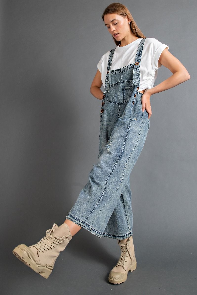 Grunge Denim Distressed Overalls
