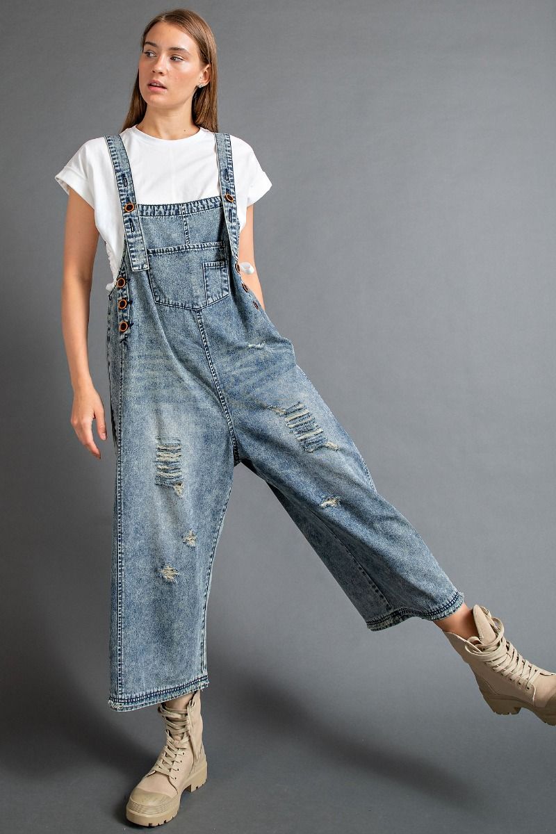 Grunge Denim Distressed Overalls