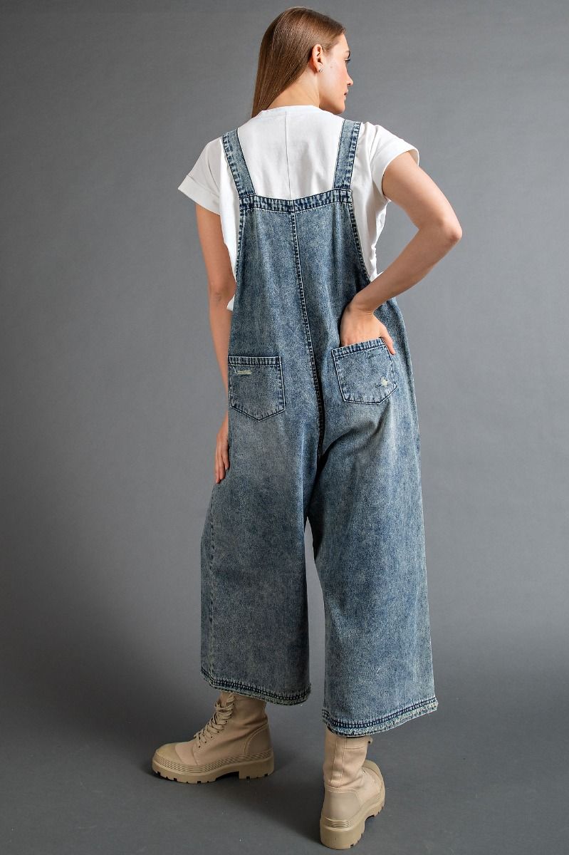 Grunge Denim Distressed Overalls