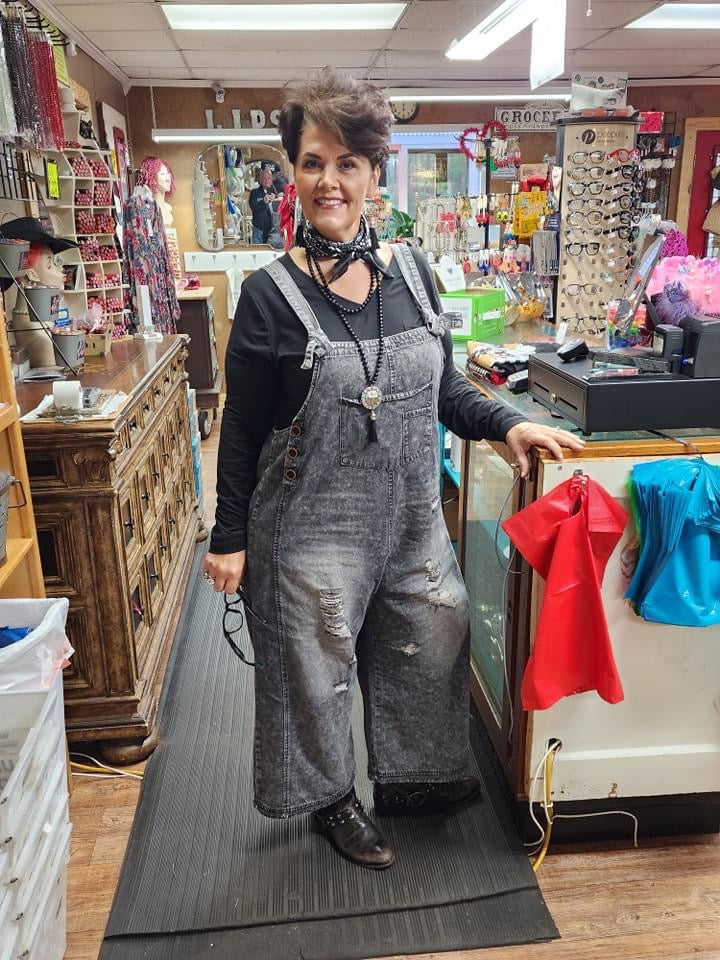 Grunge Black Distressed Denim Overalls