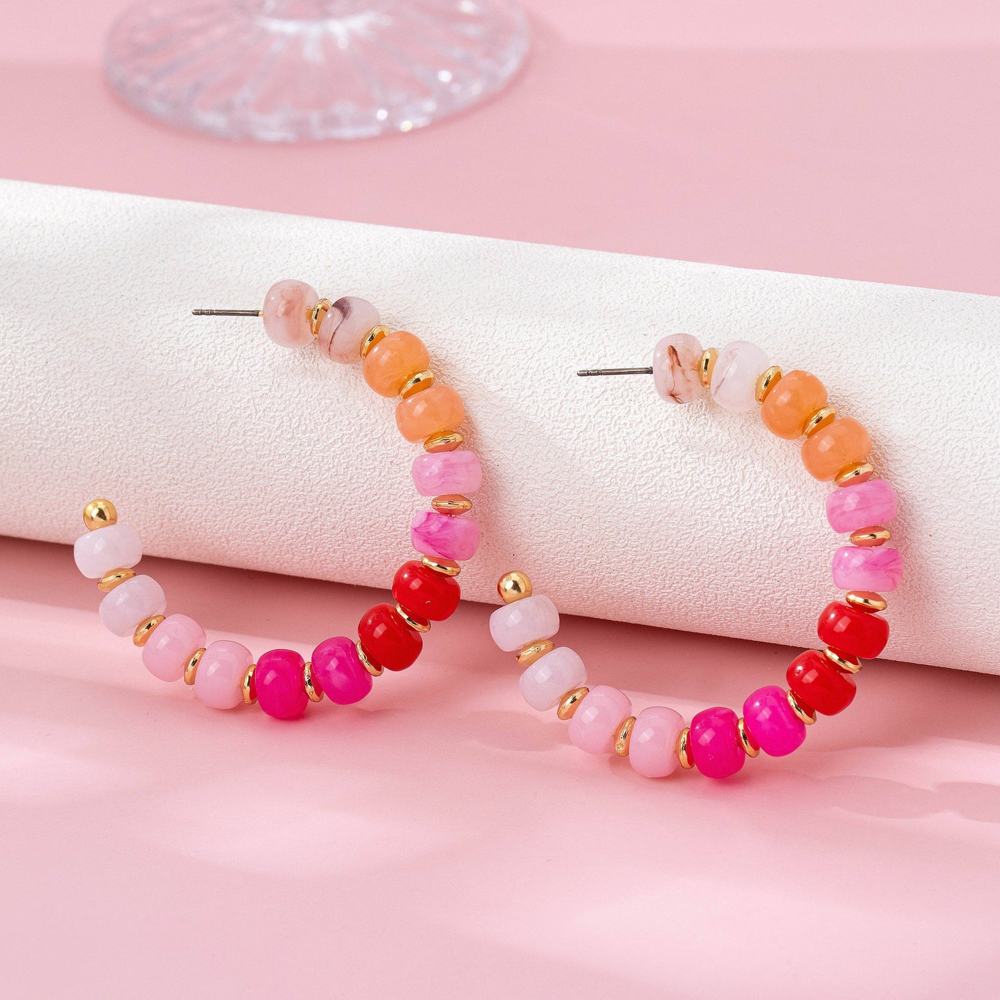 Rainbow Beaded Hoop Earrings | 80E62023: Gold