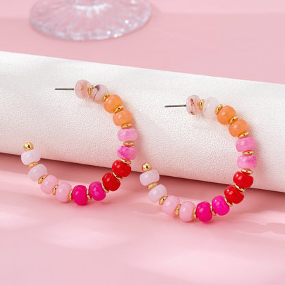 Rainbow Beaded Hoop Earrings | 80E62023: Gold