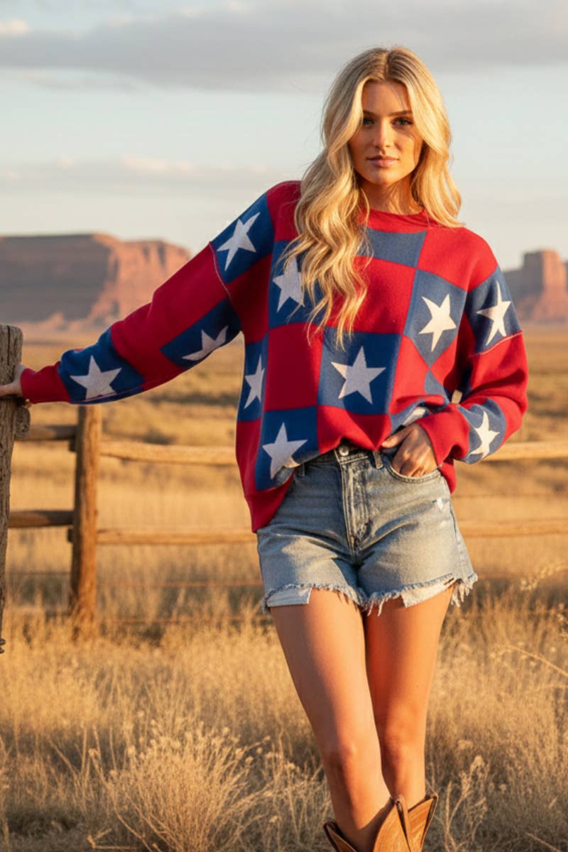 AMERICANA CHECKERED SWEATER TOP