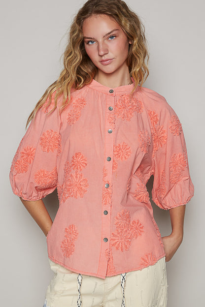 Textured Coral Patterned Top