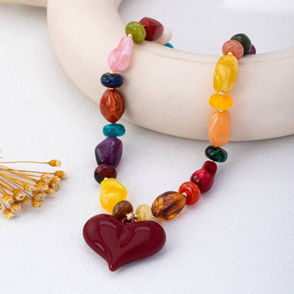 Chunky Multicolor Bead Heart Pendant Necklace | 80N93690: MULTI