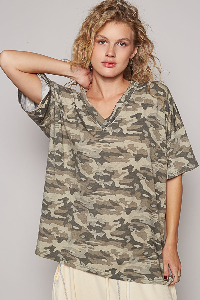 Camo V-Neck Top by POL