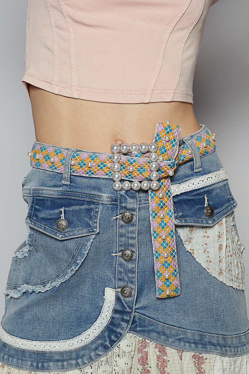 Boho Belt with Pearl Buckle