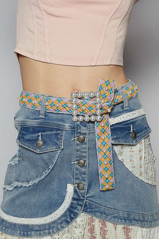 Boho Belt with Pearl Buckle