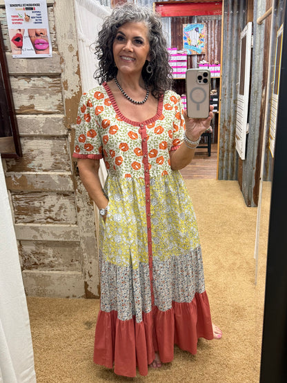 Easel PRINT MIX TIERED MAXI DRESS