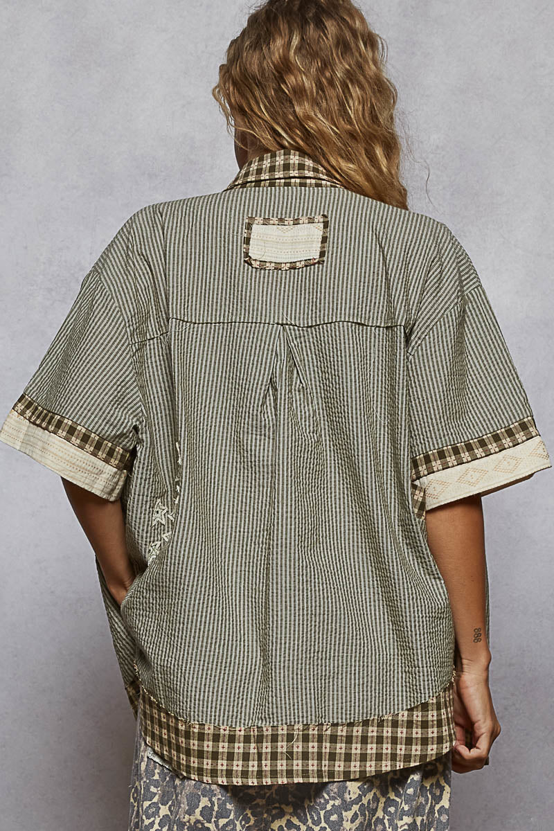 Olive Green Patchwork Top by POL