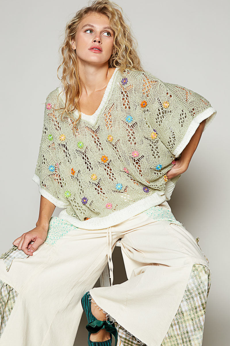 Olive Multi Color Floral Sweater by POL