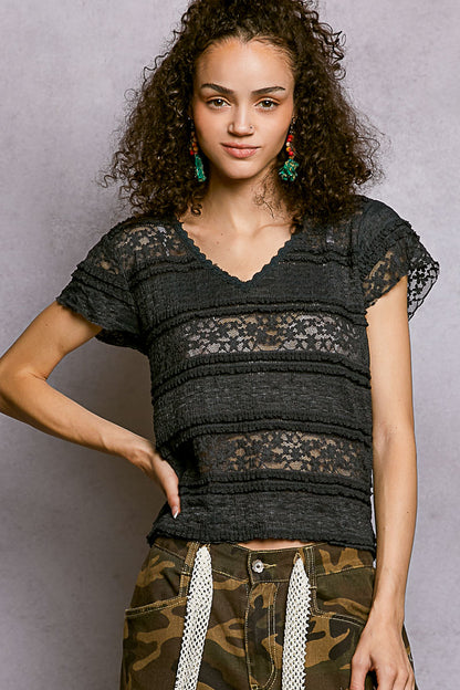 Navy Lace V-Neck