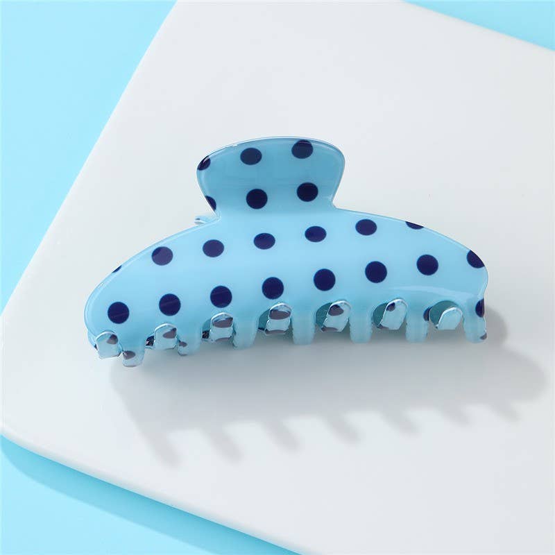 Retro Polka Dot Hair Claw - Glossy Spotted French | 40H1099: Blue
