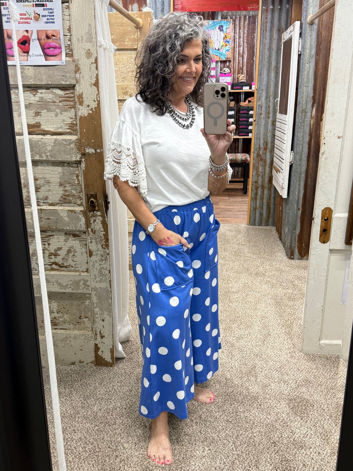 Blue Polka Dot Pull-on Pants