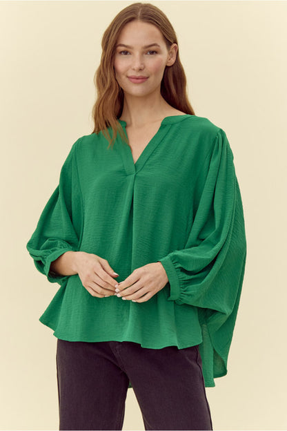 Kelly Green V-Neck Blouse