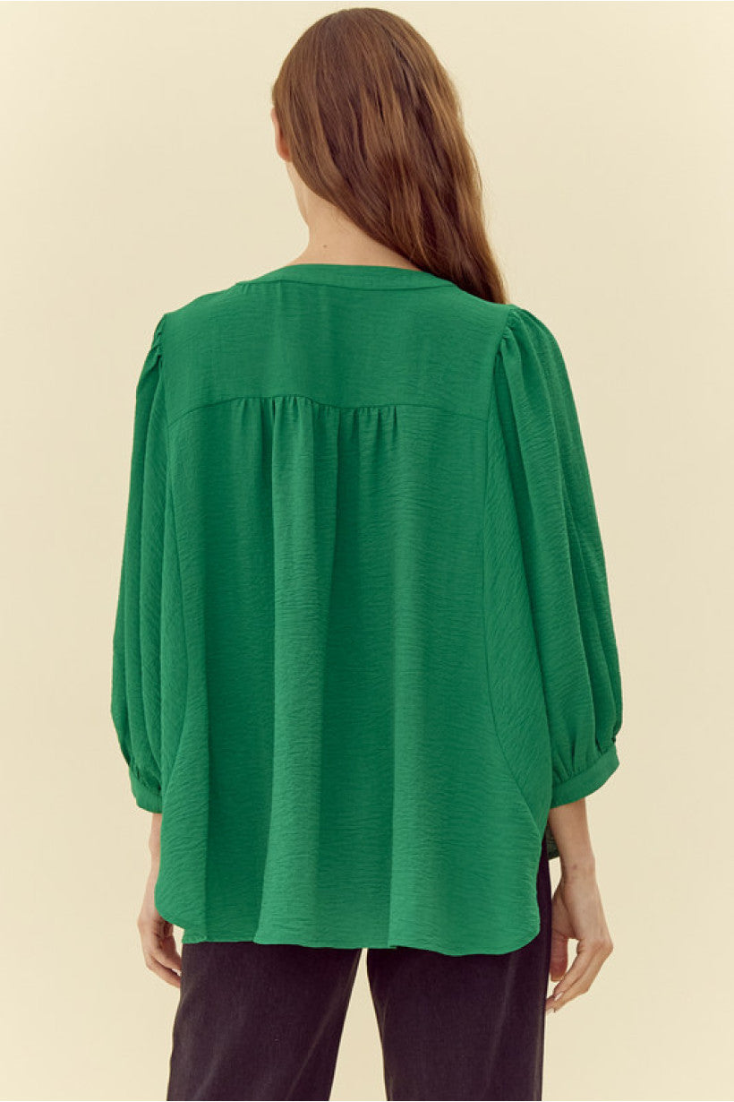 Kelly Green V-Neck Blouse