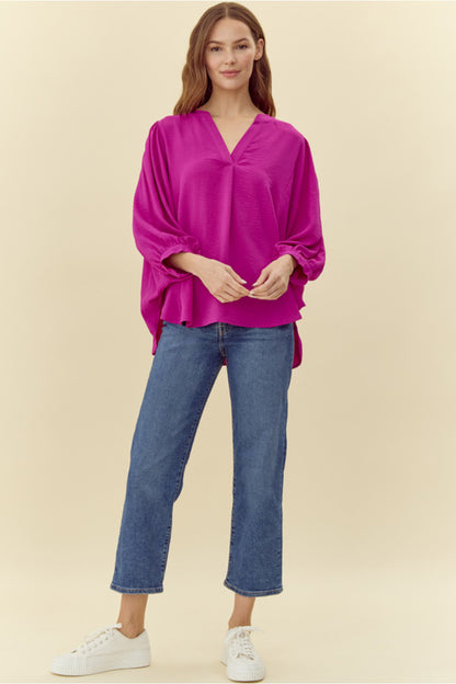 Magenta V-Neck Blouse