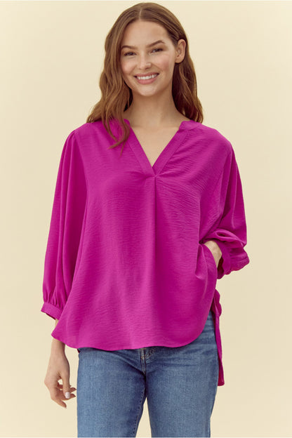 Magenta V-Neck Blouse